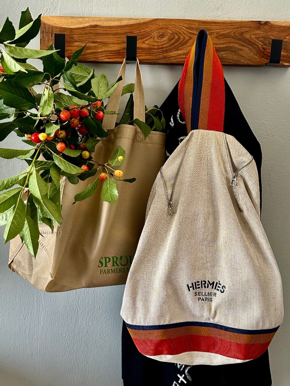 Hermés Vintage Herringbone Canvas Sling Backpack Shoulder Bag